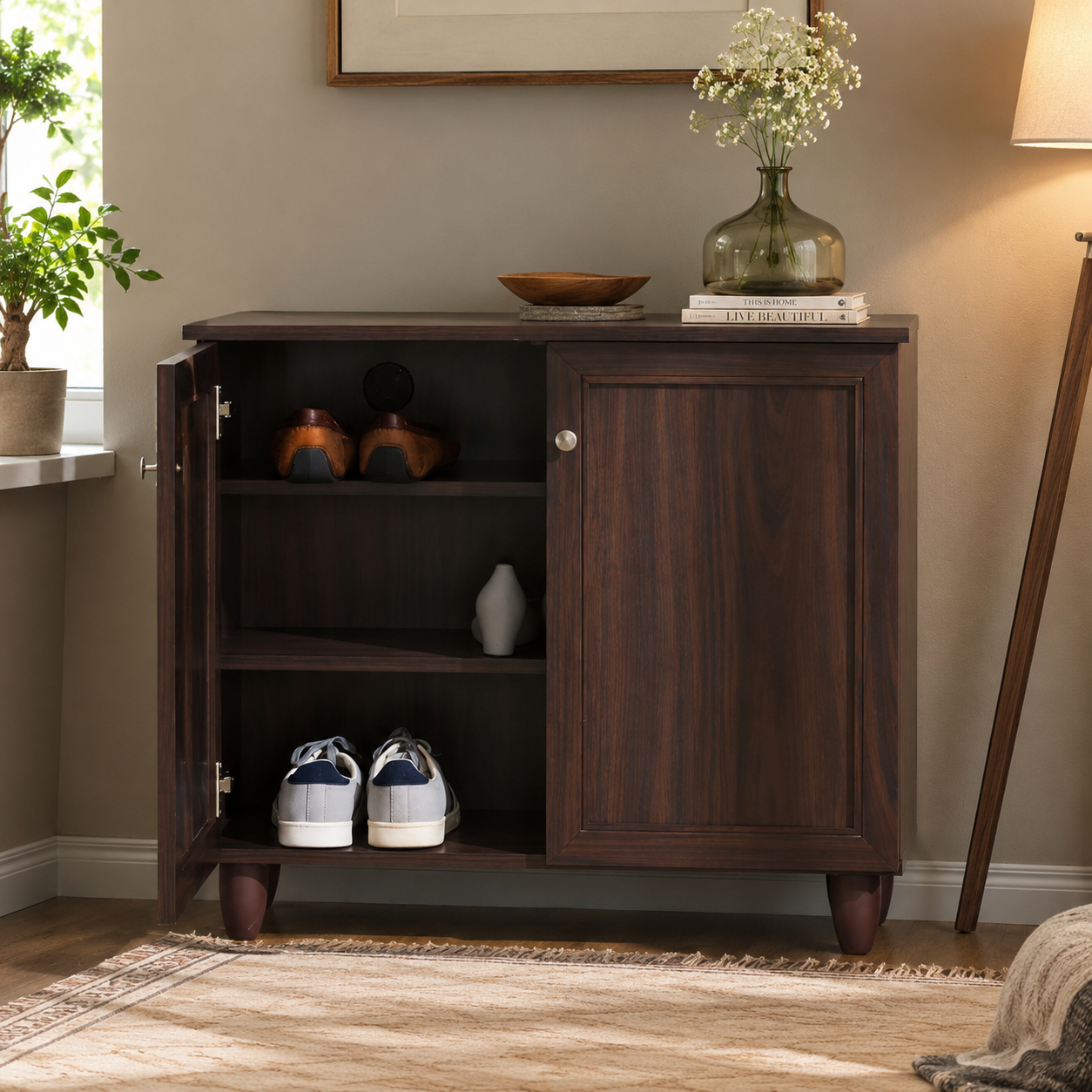 Wooden Shoes Storage Cabinet with Premium Shelves, Contemporary Shoe Cabinet with Premium Finish