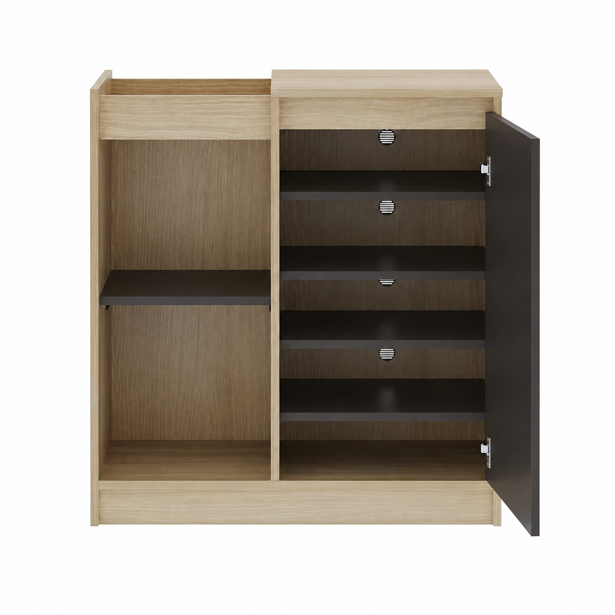 Modern Wooden Shoe Storage Cabinet with 1 Door, Open Shelves, Drawer and Multipurpose Entryway Organiser for Home Hallway