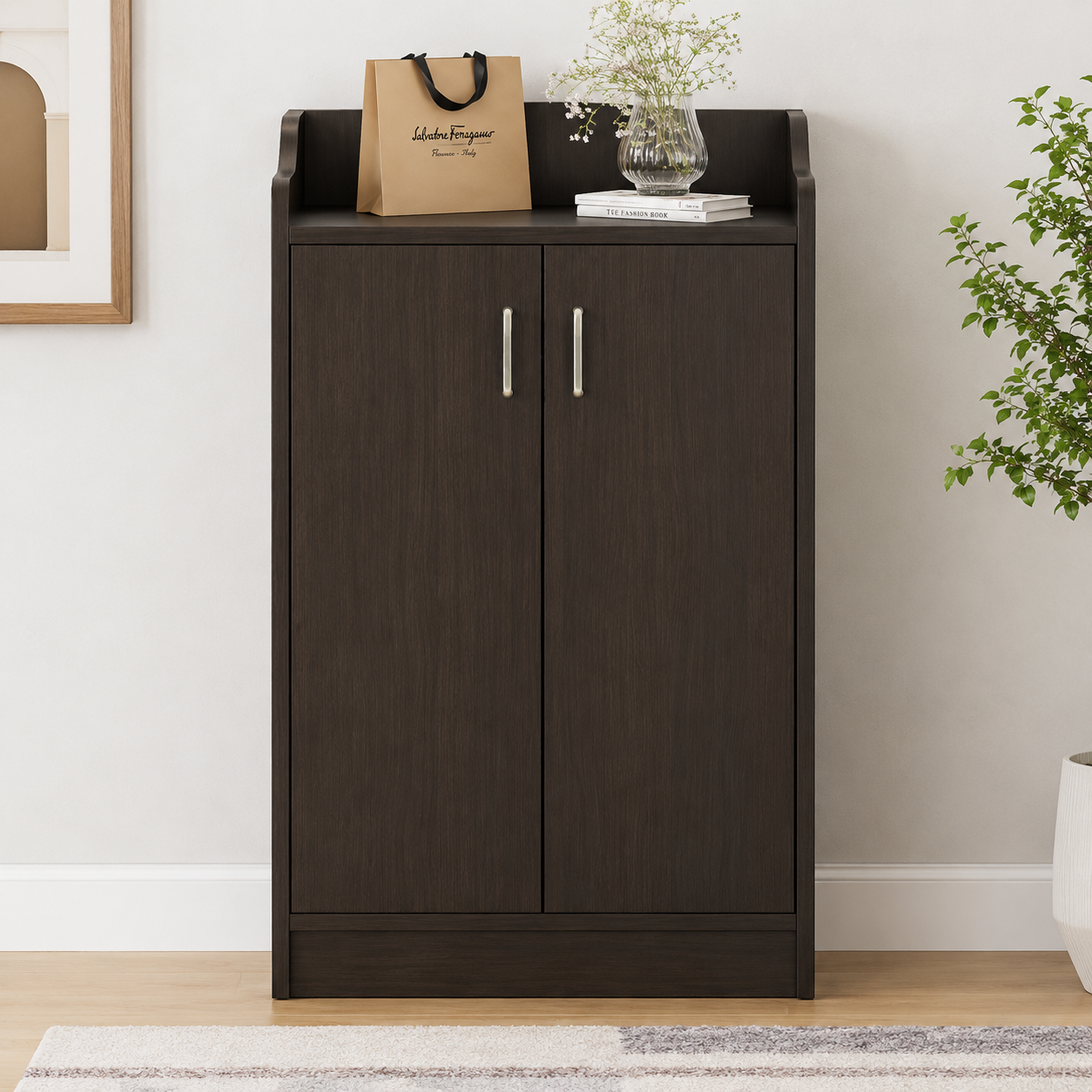 Modern Entryway Shoe Storage Cabinet with Spacious Shelves, Closed Door Organizer, Top Display Rack and Tall Foyer Storage Unit