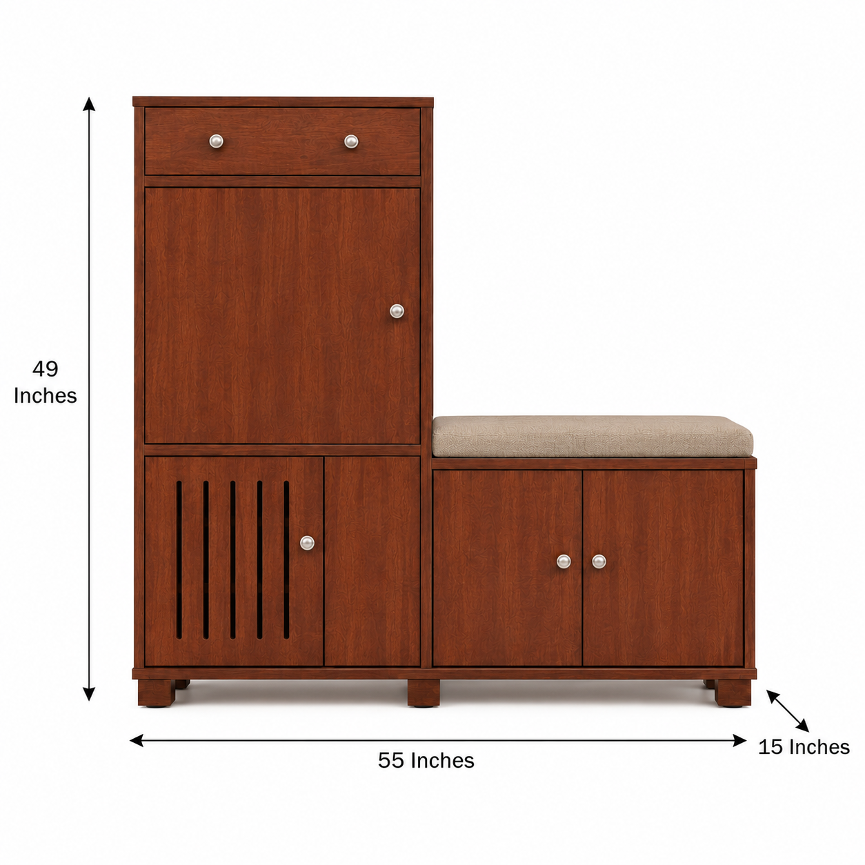 L-Shape Wooden Shoe Storage Cabinet with Cushioned Bench Seat, Tall Entryway Organizer, Closed Shelves for Hallway & Foyer