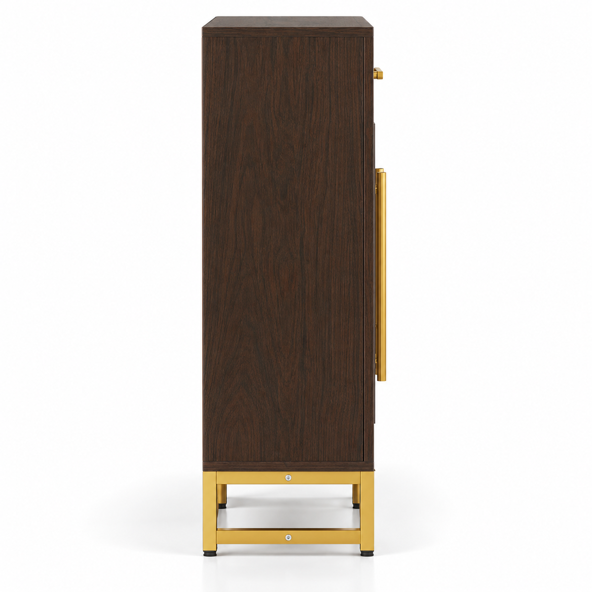 Modern Accent Storage Cabinet with Chevron Pattern Doors, Top Drawer, Gold Handles and Raised Base for Entryway and Living Room
