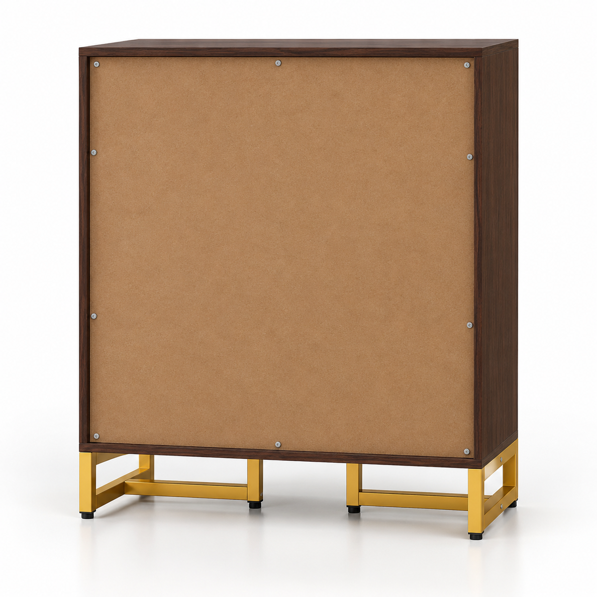 Modern Accent Storage Cabinet with Chevron Pattern Doors, Top Drawer, Gold Handles and Raised Base for Entryway and Living Room