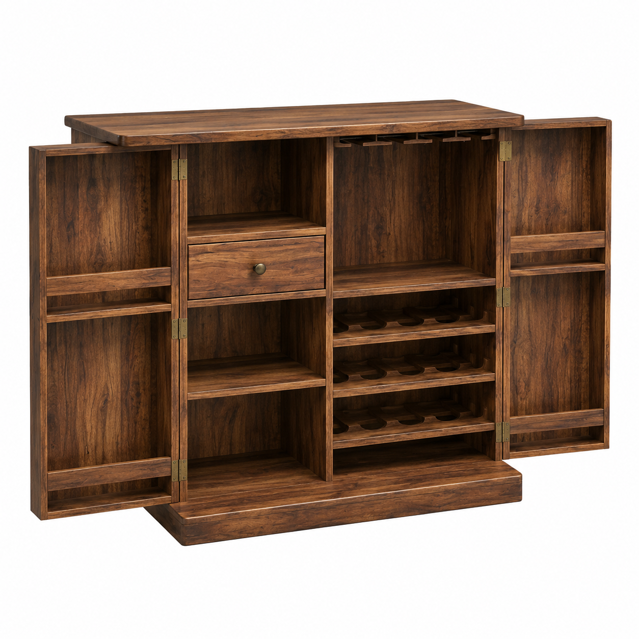 Premium Solid Wood Bar Cabinet with Storage Shelves & Drawer Rustic Sheesham Wooden Cabinet for Home & Dining Spaces