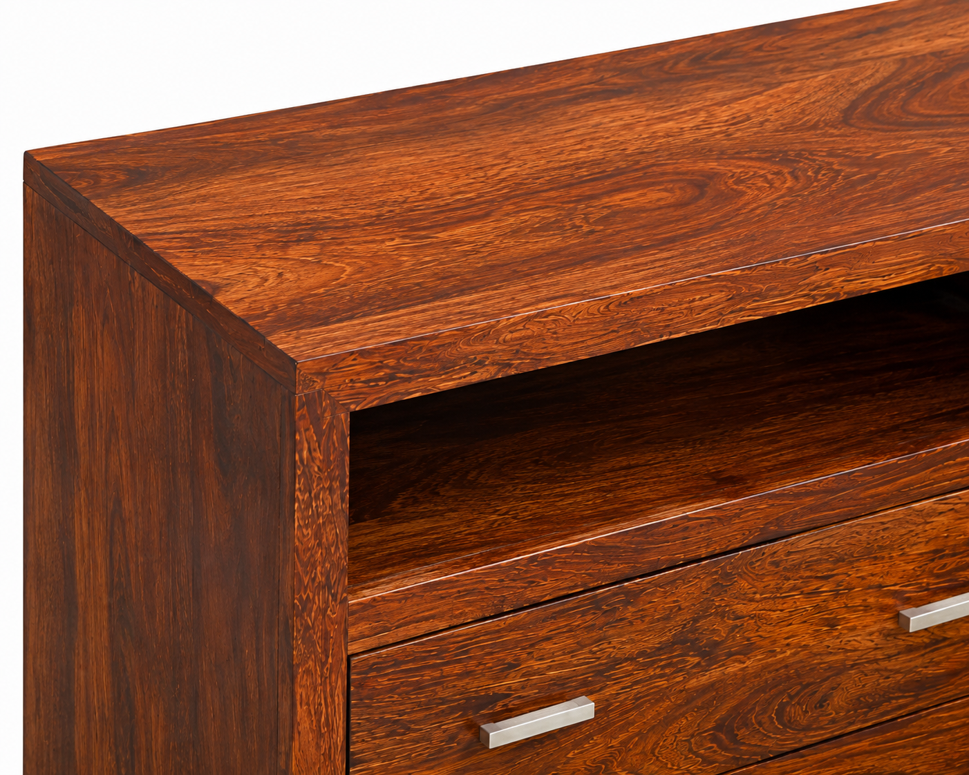 Wooden Chest of Drawers Storage Cabinet for Bedroom & Living Room with Open Display Shelf, Rustic Walnut Finish & Contemporary Design