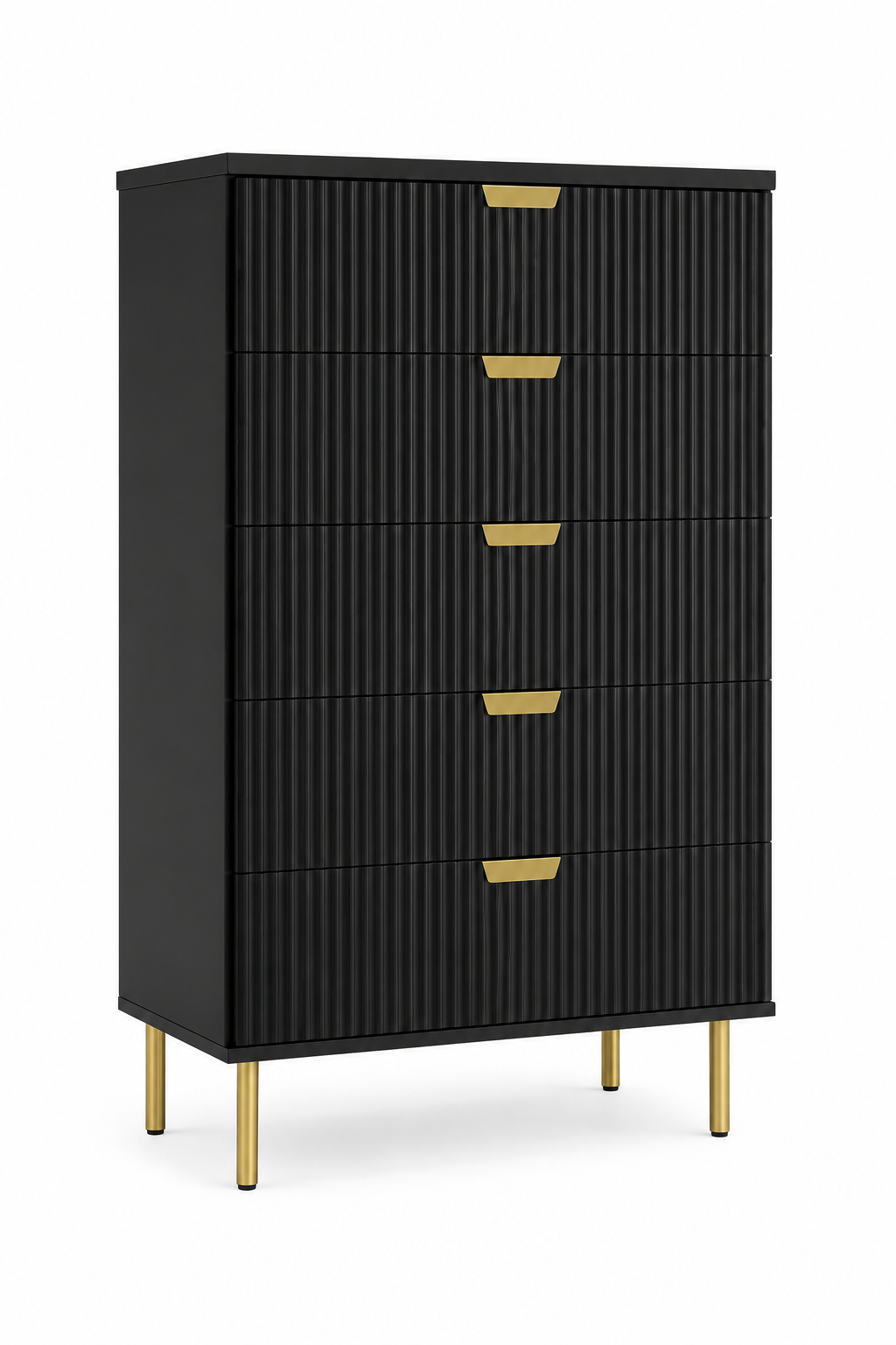 Fluted Chest of Drawers for Bedroom & Living Room with Vertical Groove Design, Gold Accent Handles & Elegant Storage Organizer