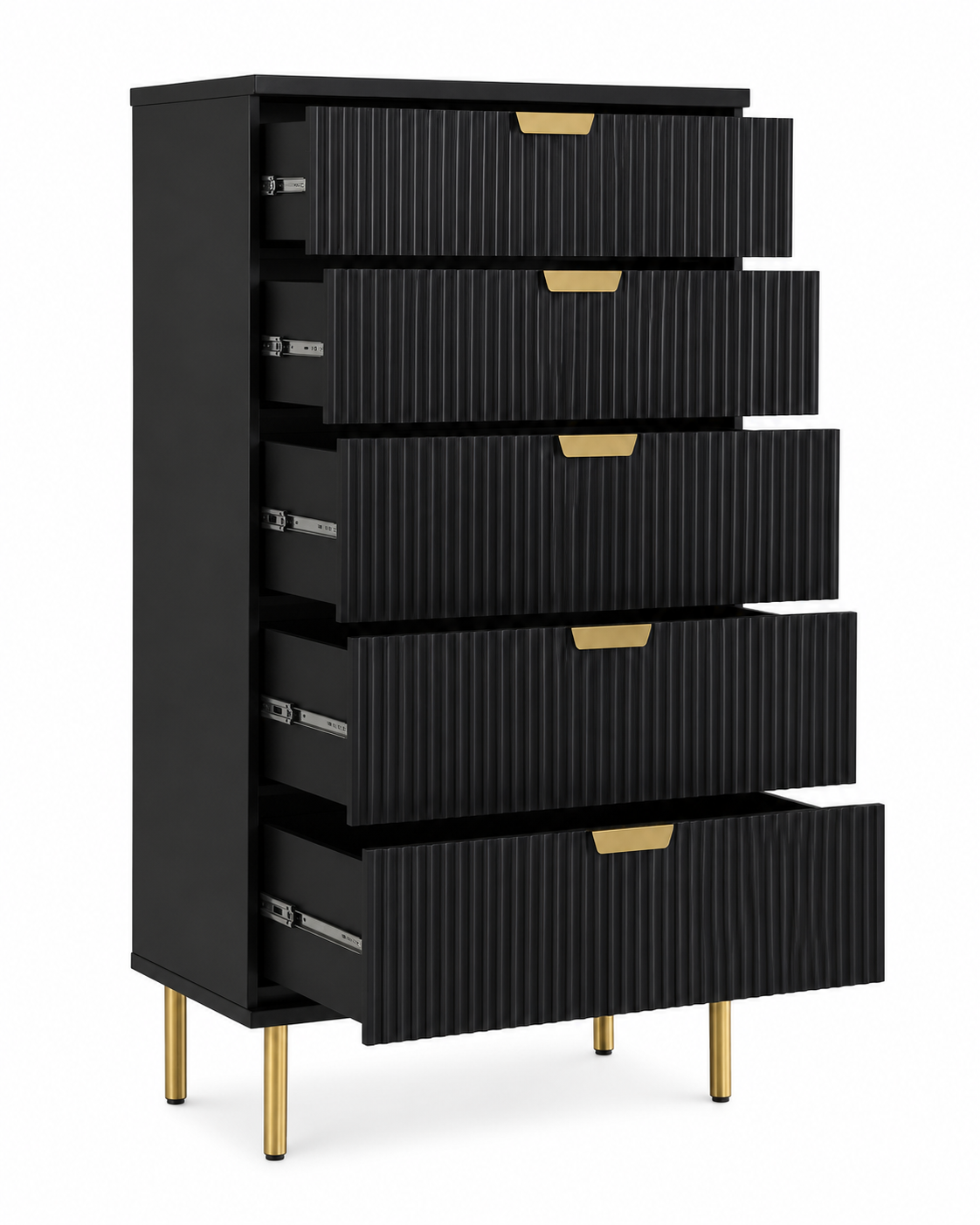 Fluted Chest of Drawers for Bedroom & Living Room with Vertical Groove Design, Gold Accent Handles & Elegant Storage Organizer