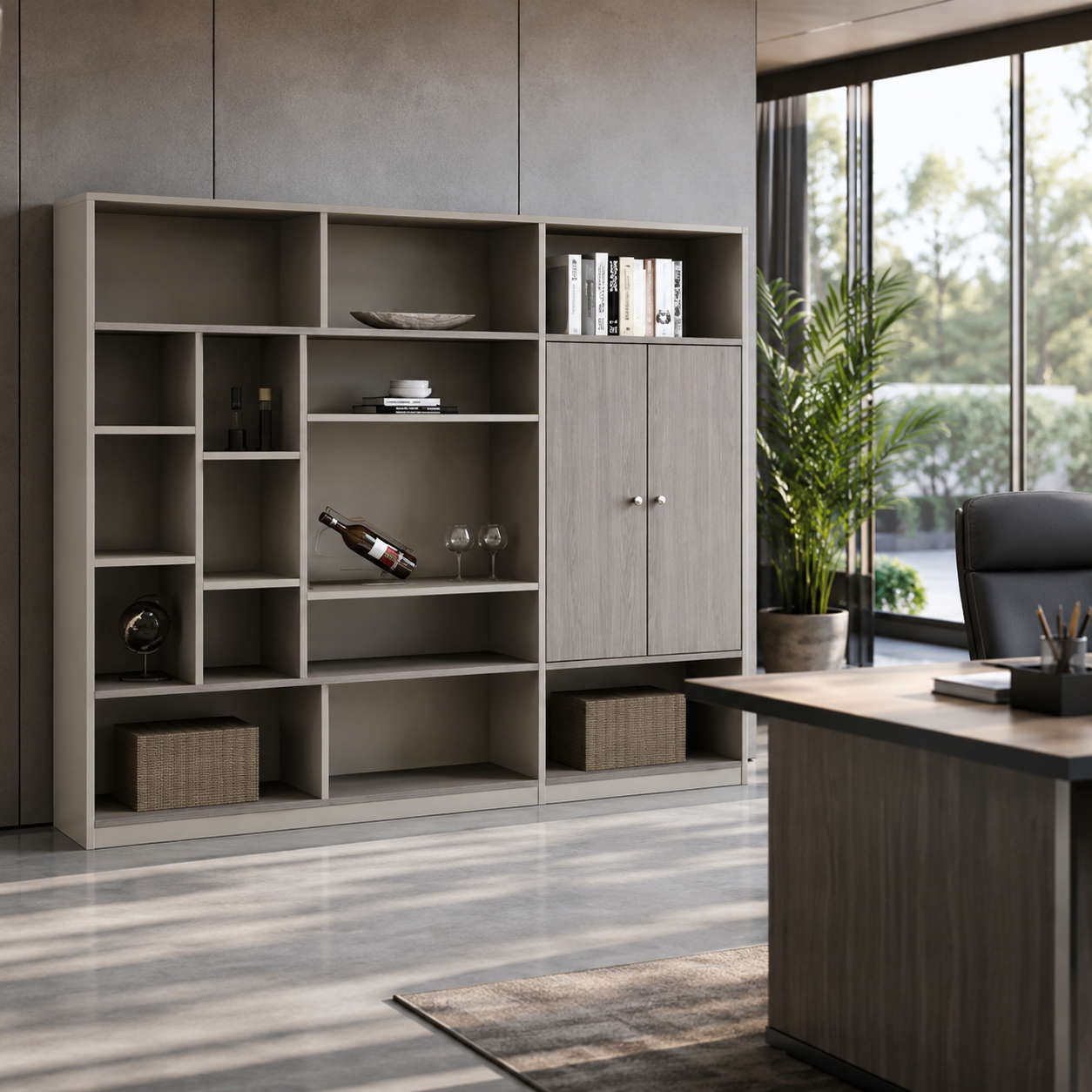 Modern Wooden Storage Cabinet with Open Shelves And Drawars with Premium Design