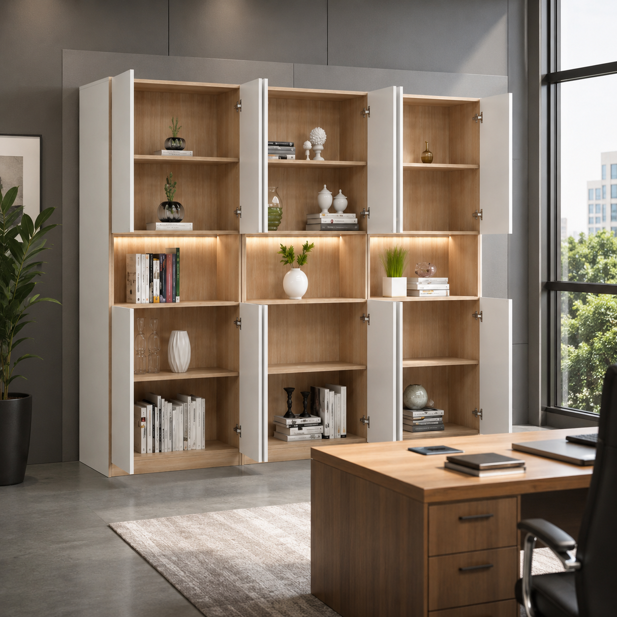 Modern Wooden Storage Cabinet with Bookshelf for Office and Home with Elegant Design