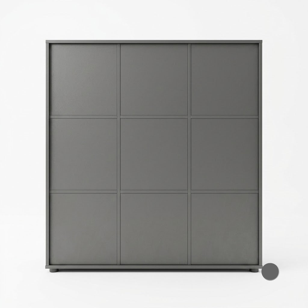 Executive 3-door office back cabinet with 9 enclosed storage compartments. Premium grey finish built for corporate offices and director cabins