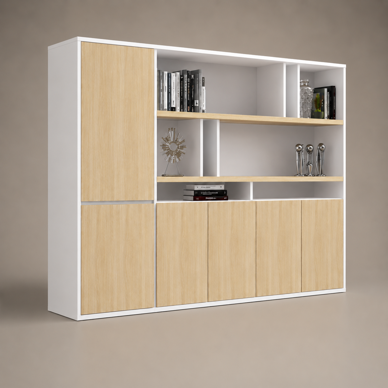 Wooden Office Storage Cabinet with Locking System &amp; Elegant Design for Modern Corporate Interiors