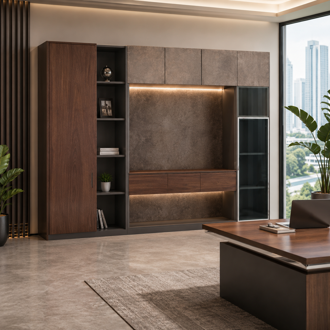 Wooden Office Storage Cabinet with Locking System, Shelves & Premium Wooden Finish for Offices