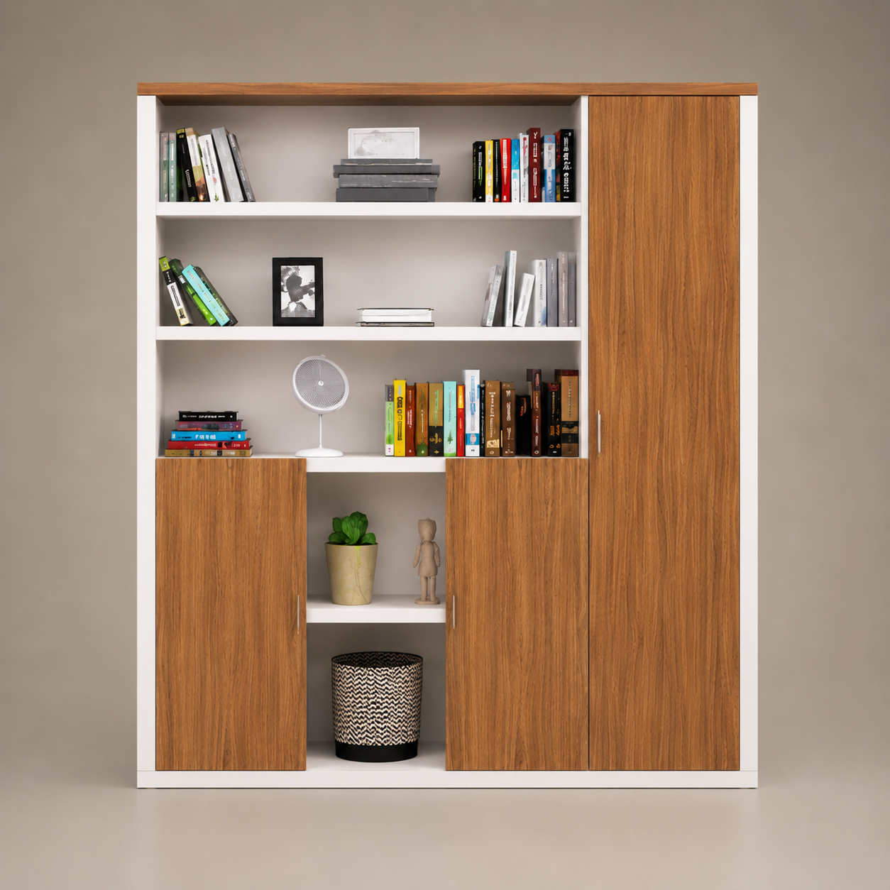 Wooden Office Storage Cabinet with Multiple Storage Sections, Stylish Handles, Premium Wooden Finish for Offices