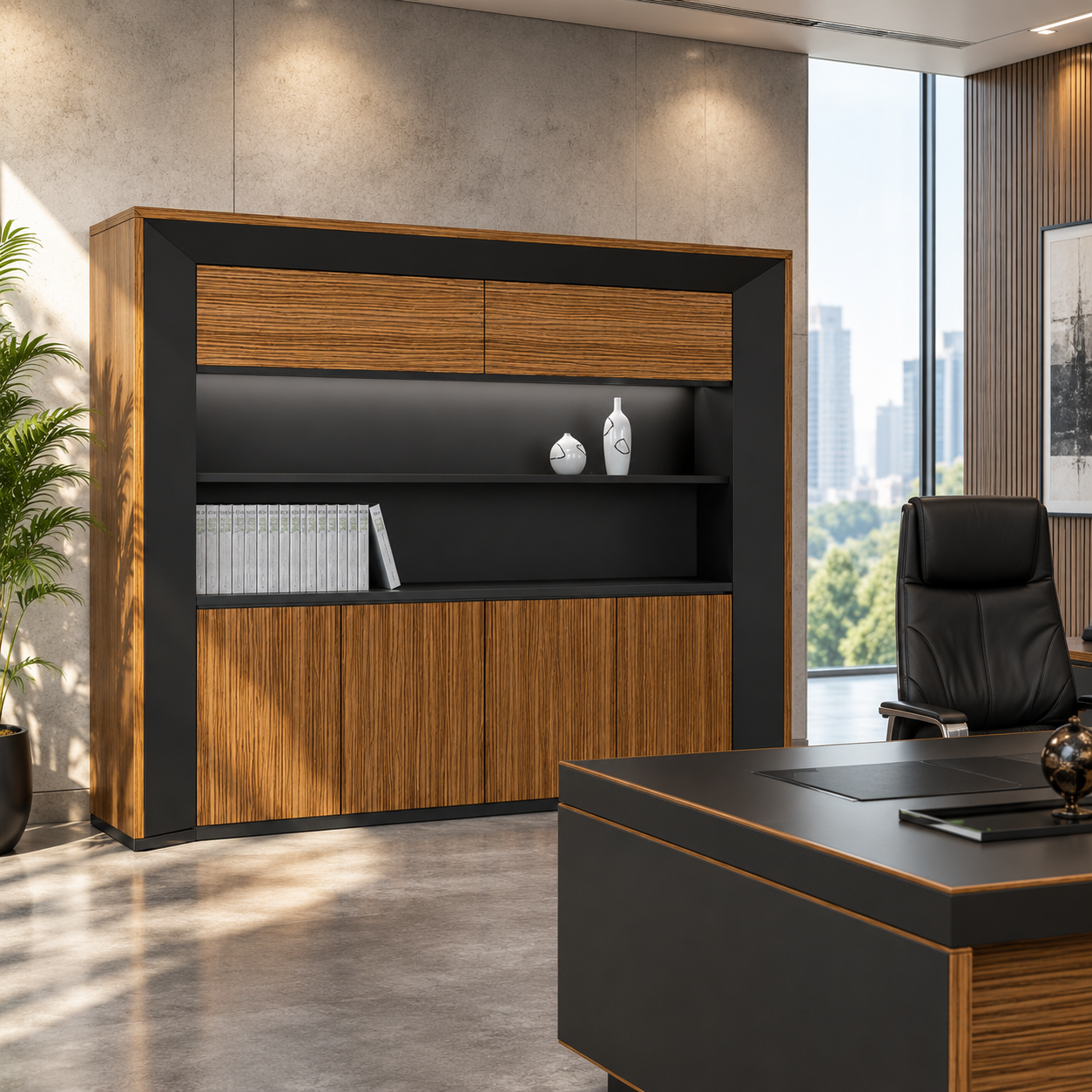 Wooden Office Storage Cabinet with Stylish finish, and Durable Design for Corporate