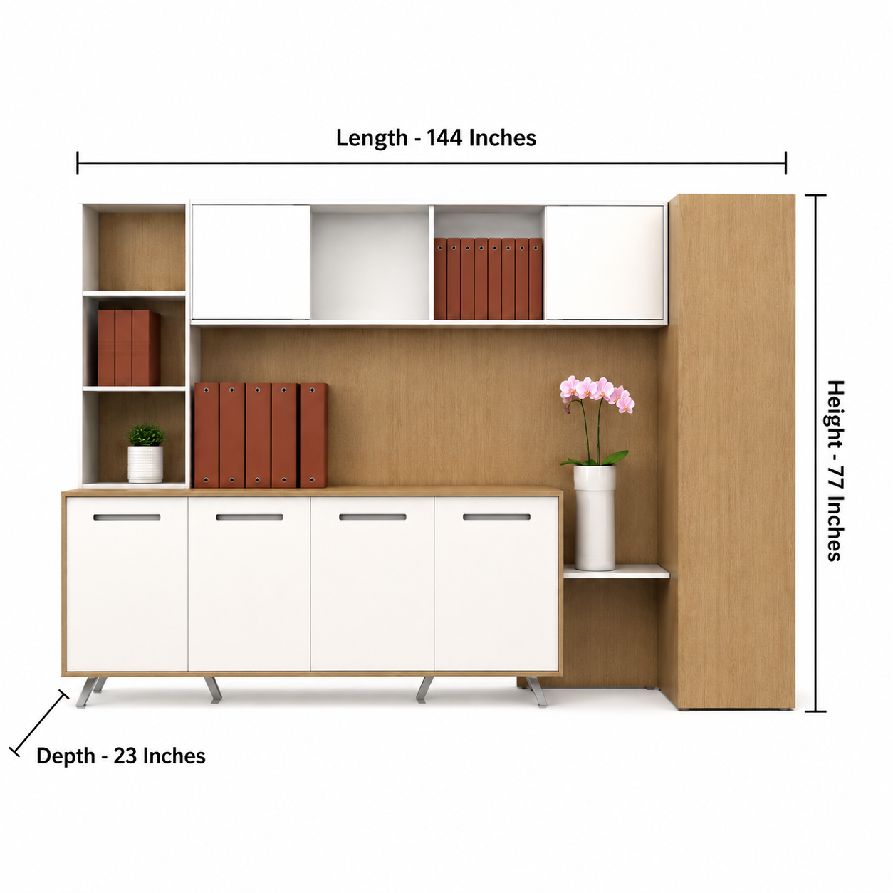 Office Storage Cabinet with Overhead Wall Unit, Tall Utility Wardrobe, Open Display Shelves and Spacious Filing Credenza for Workspace Organization