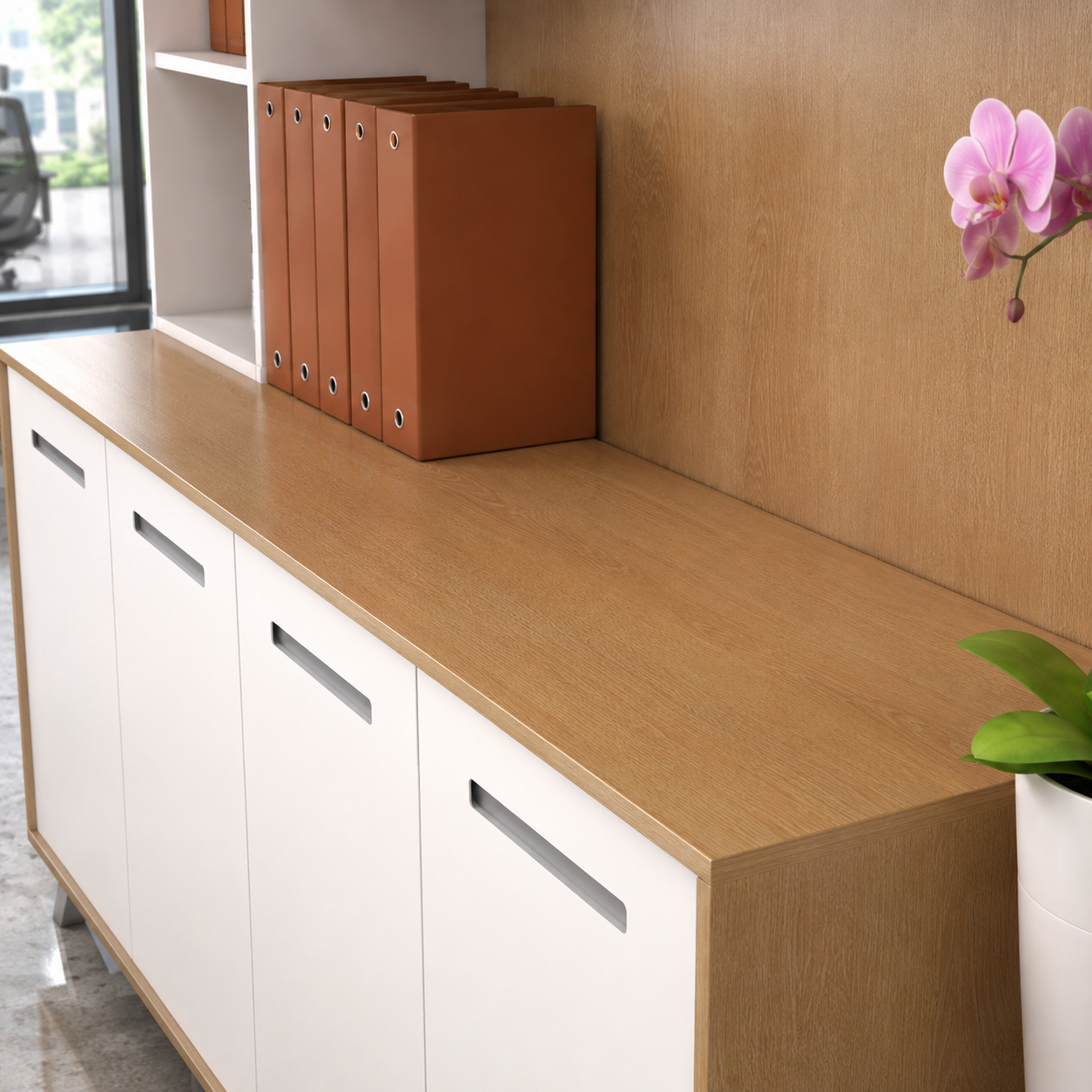 Office Storage Cabinet with Overhead Wall Unit, Tall Utility Wardrobe, Open Display Shelves and Spacious Filing Credenza for Workspace Organization
