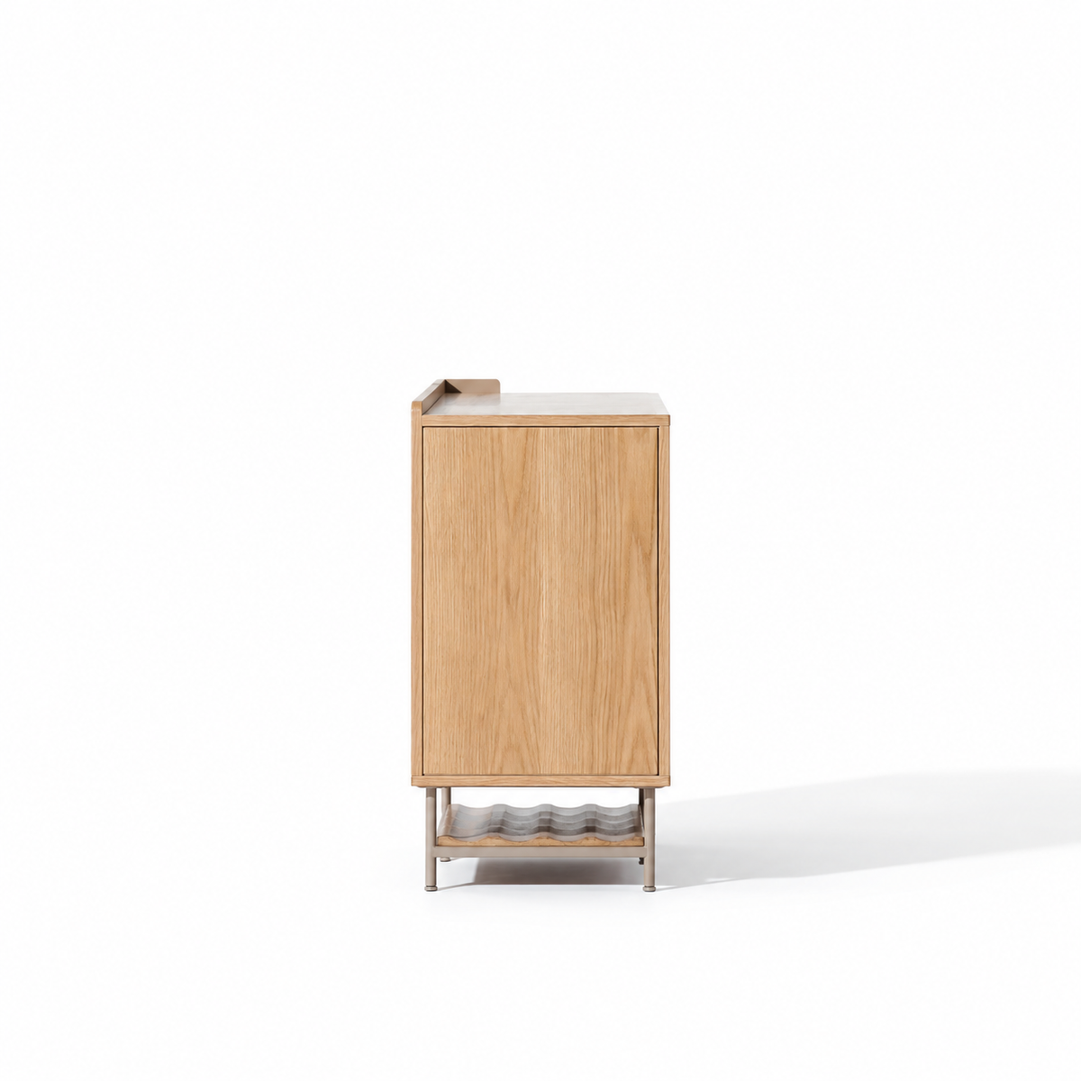Contemporary Cane Door Storage Cabinet with Open Bottle Rack, Double Door Organizer for Dining Room, Living Room & Home Bar