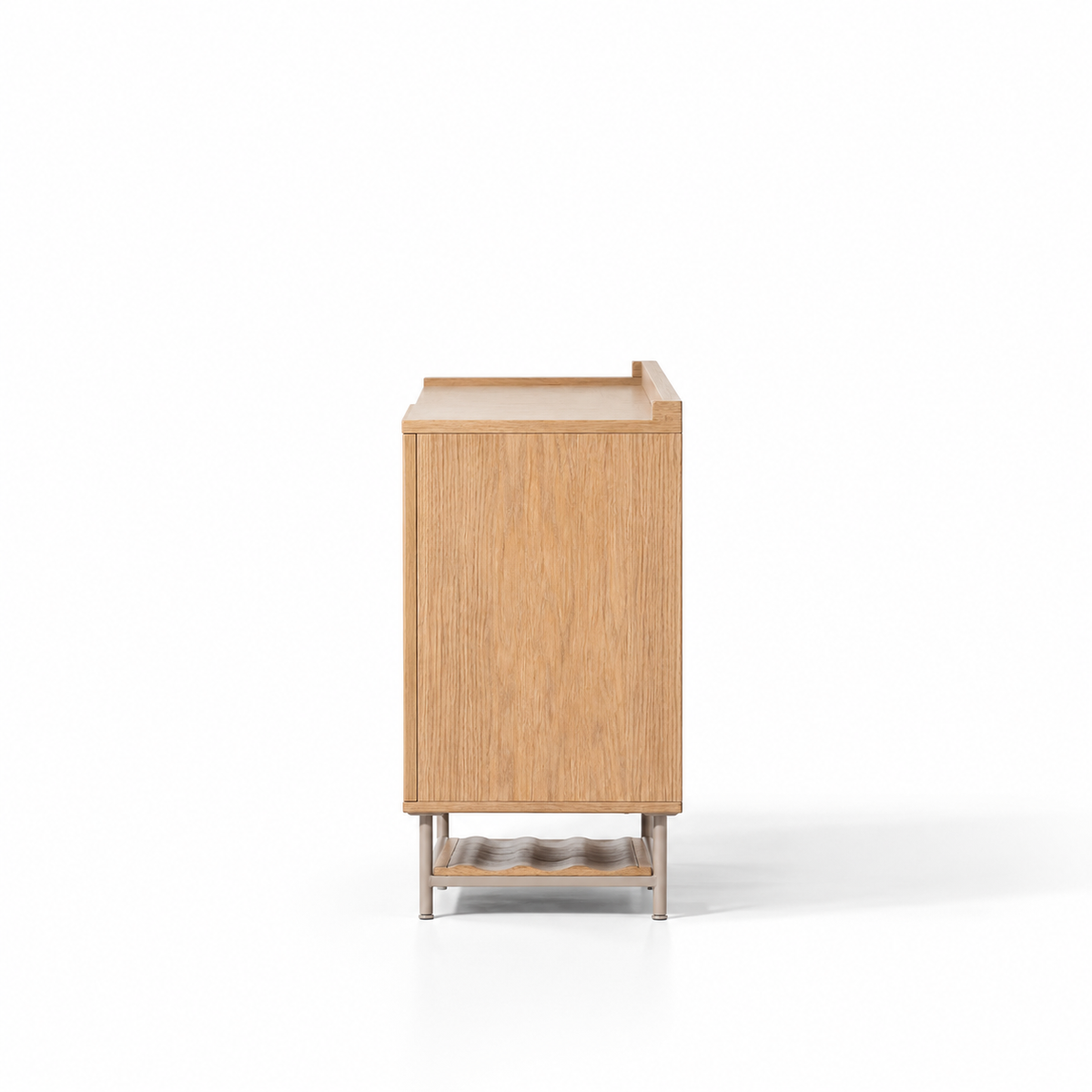Contemporary Cane Door Storage Cabinet with Open Bottle Rack, Double Door Organizer for Dining Room, Living Room & Home Bar