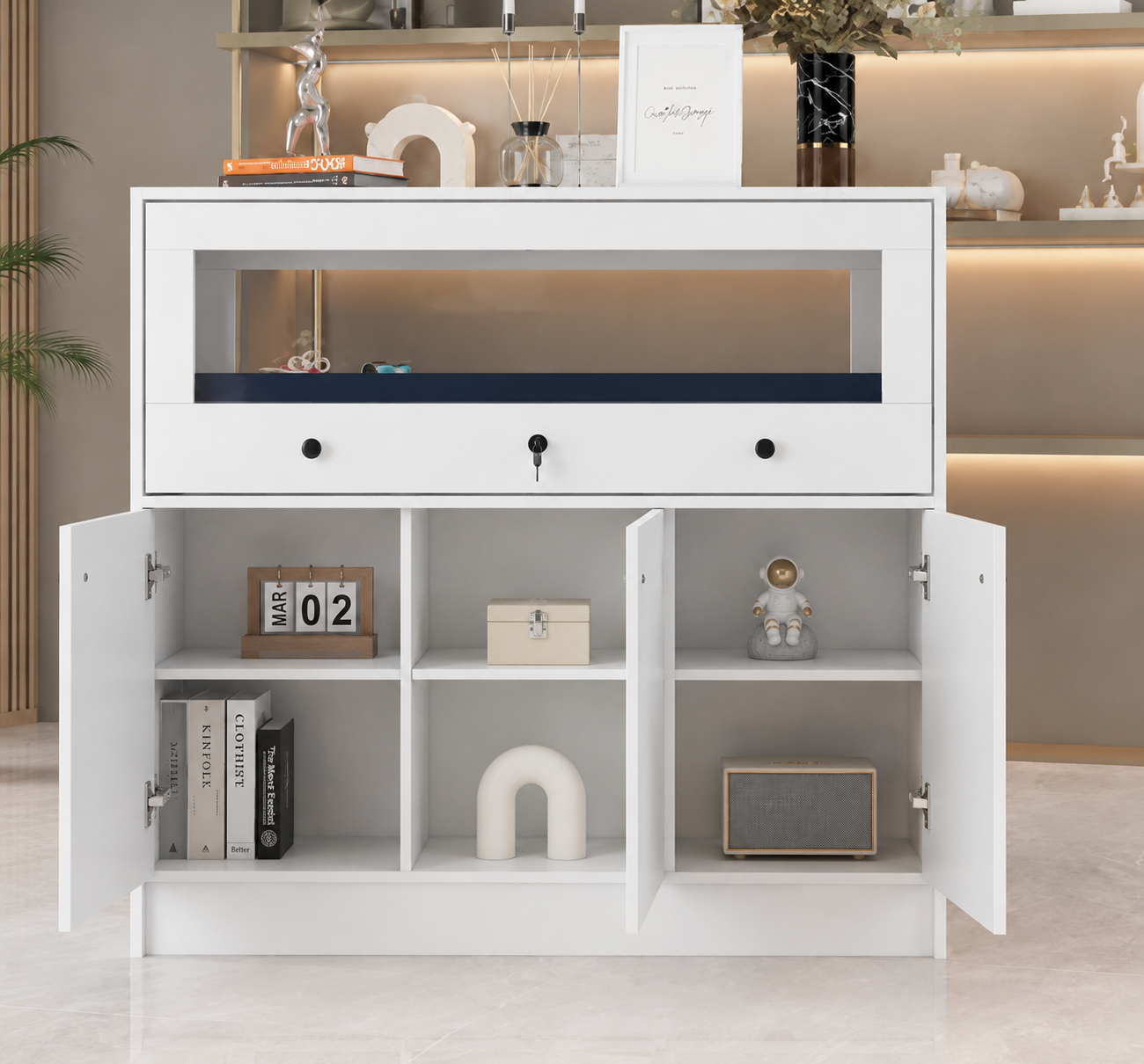 Modern Lockable Jewelry Display Counter with Glass Showcase Storage Cabinet for Retail Stores, Watch Boutiques and Showrooms