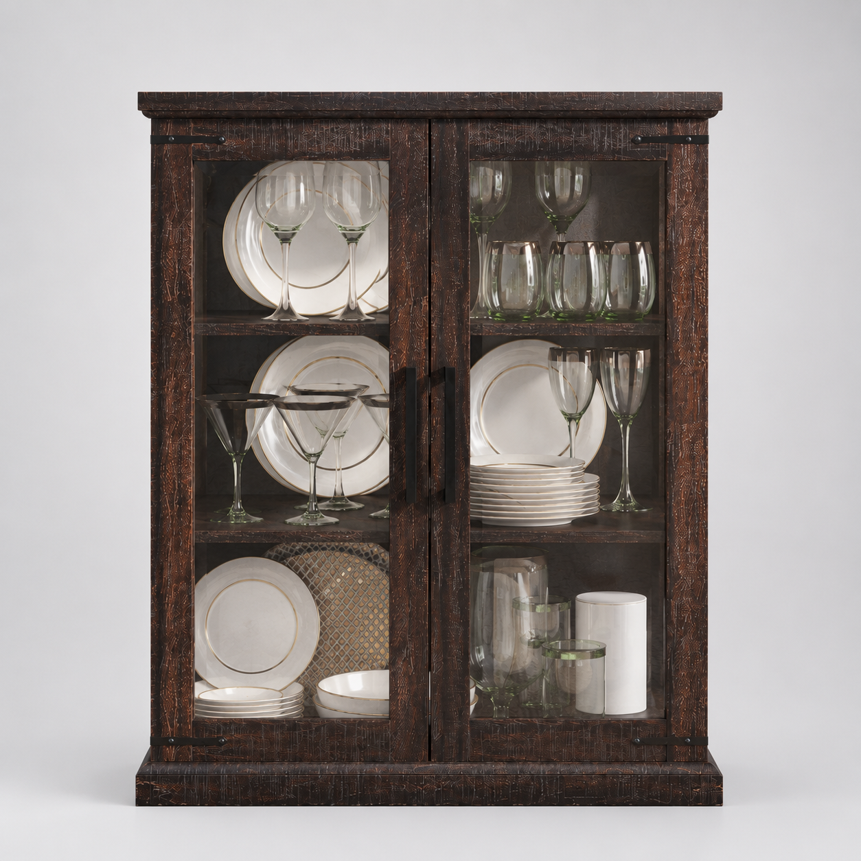 Modern Glass Display Cabinet with Double Glass Doors Storage Showcase Unit for Dining Room Kitchen Crockery & Decor Organization