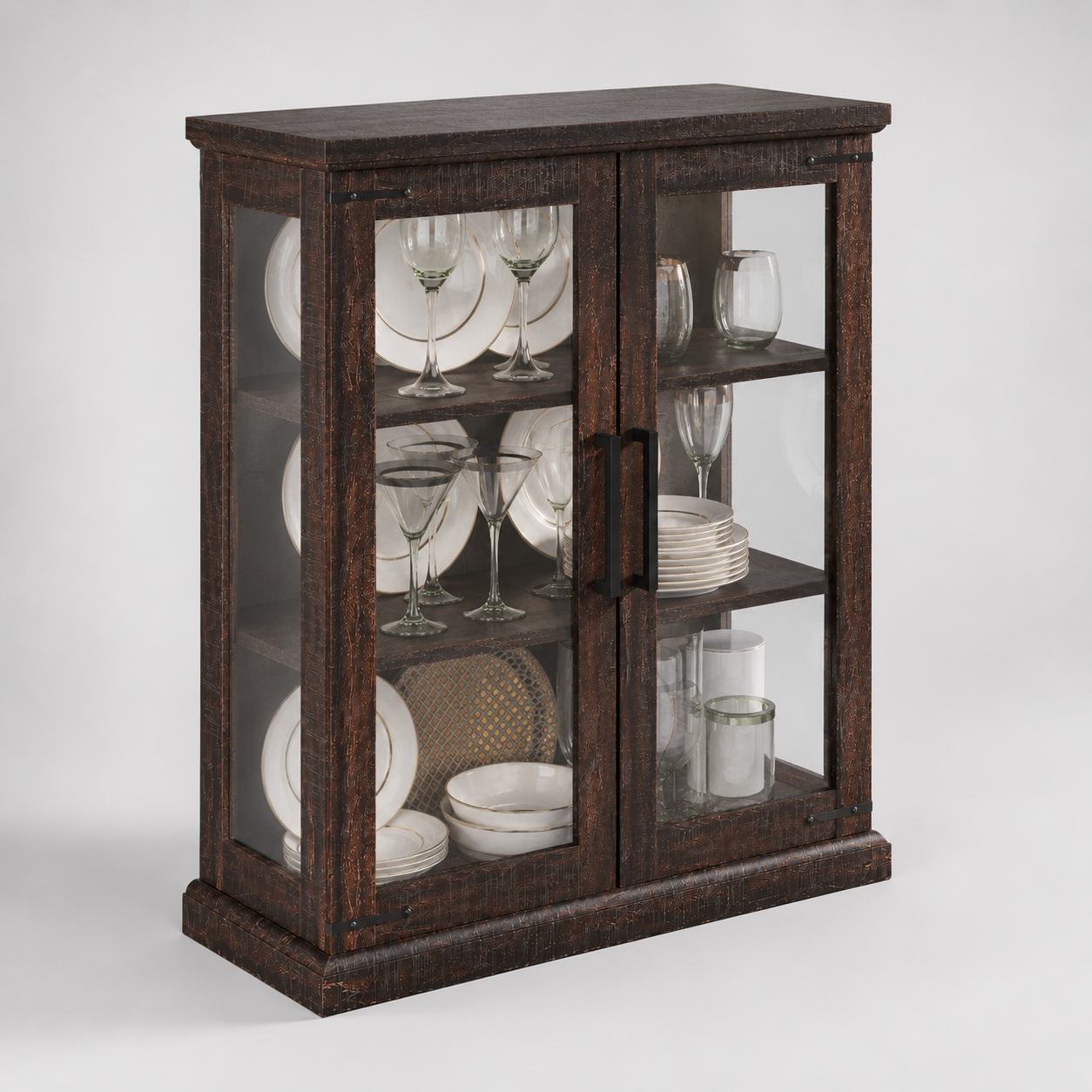 Modern Glass Display Cabinet with Double Glass Doors Storage Showcase Unit for Dining Room Kitchen Crockery & Decor Organization