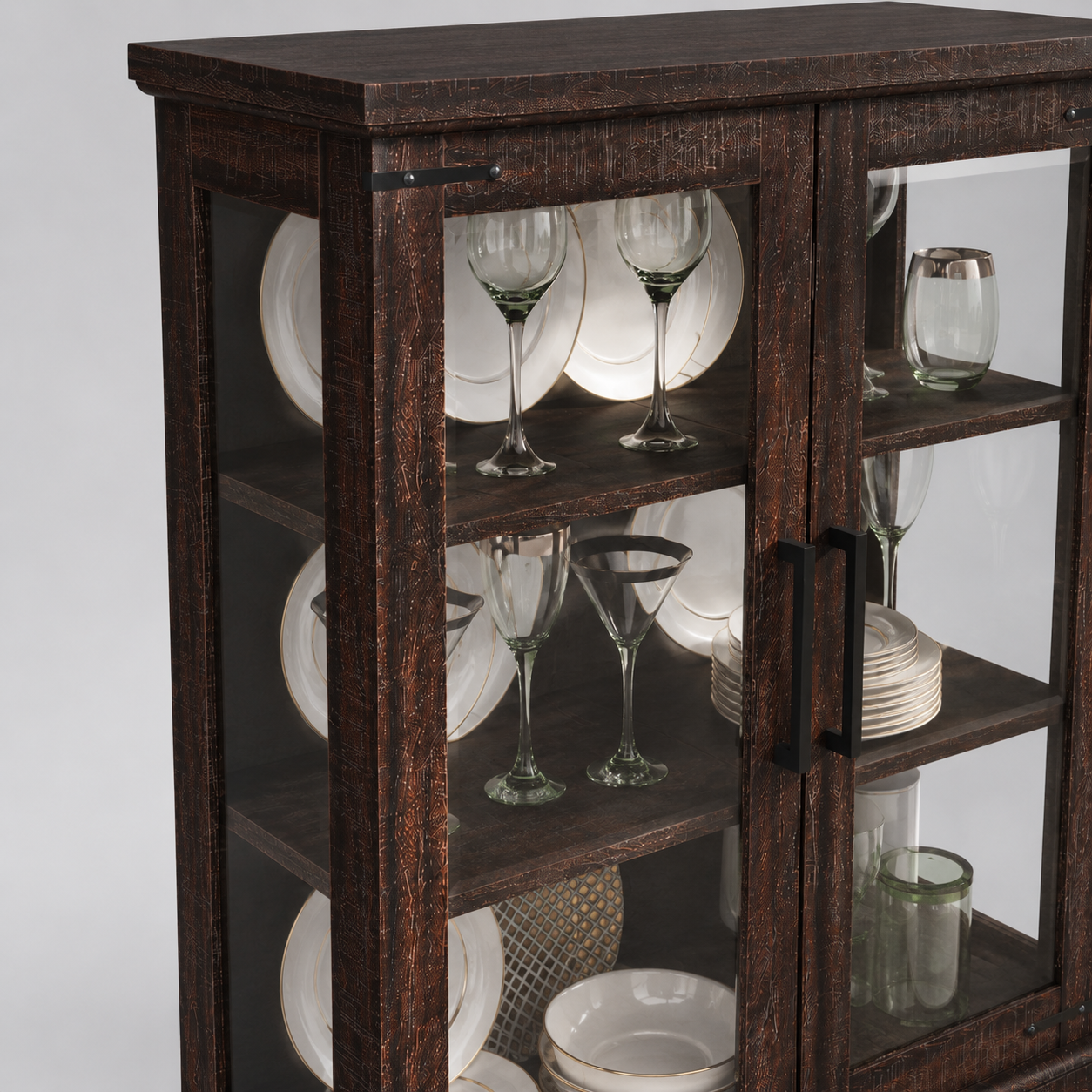 Modern Glass Display Cabinet with Double Glass Doors Storage Showcase Unit for Dining Room Kitchen Crockery & Decor Organization