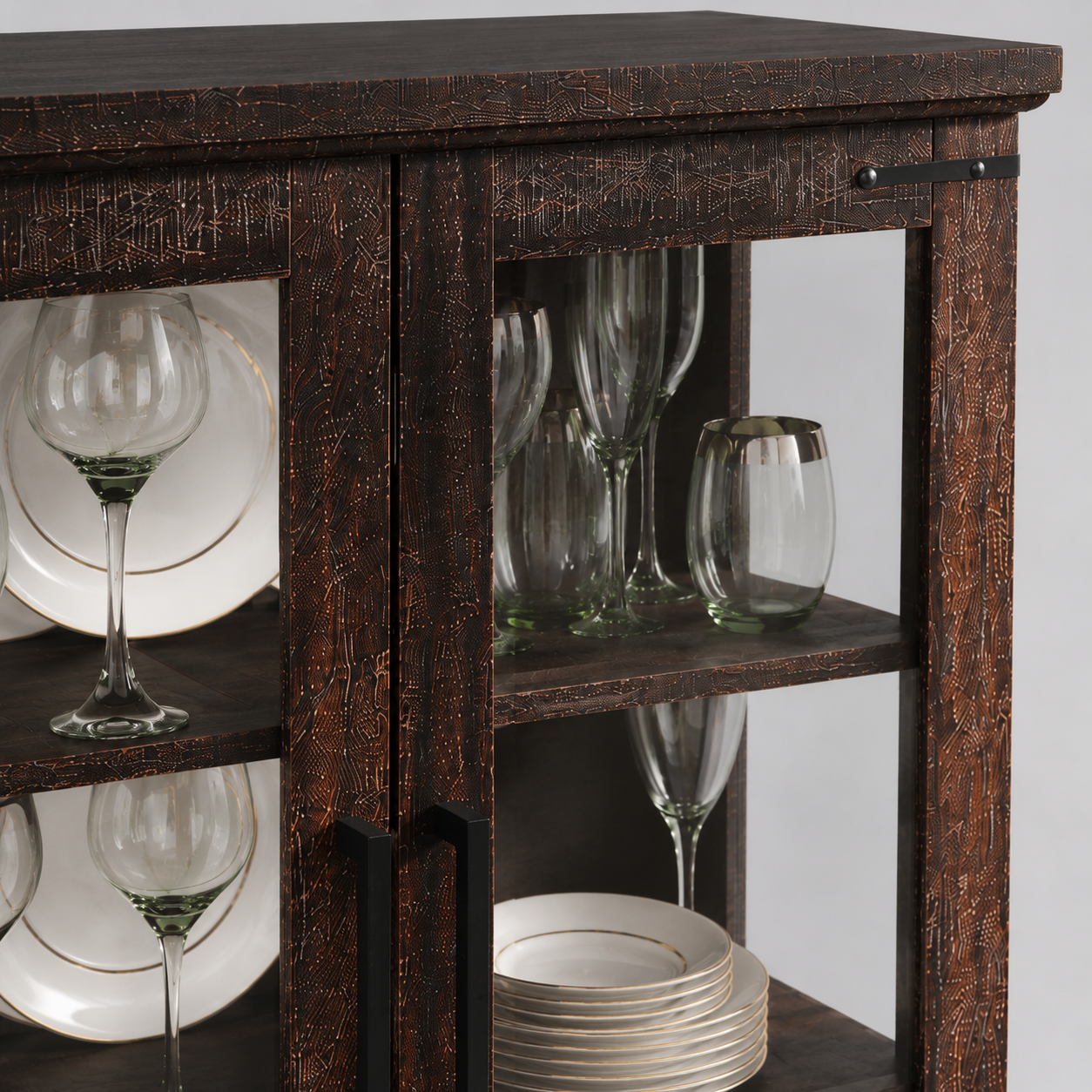 Modern Glass Display Cabinet with Double Glass Doors Storage Showcase Unit for Dining Room Kitchen Crockery & Decor Organization