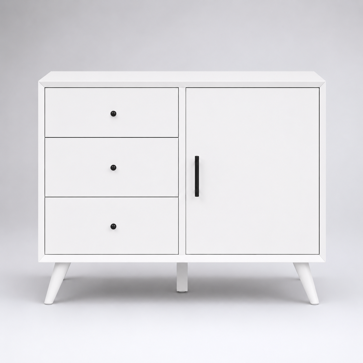 Modern White Storage Cabinet with 3 Drawers & Door Organizer Unit for Bedroom Living Room Entryway Home Office Storage Solution
