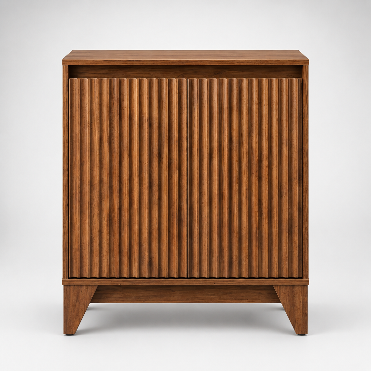Modern Walnut Fluted Storage Cabinet with Concealed Shelving, Contemporary Sideboard for Living Room, Dining Area & Entryway