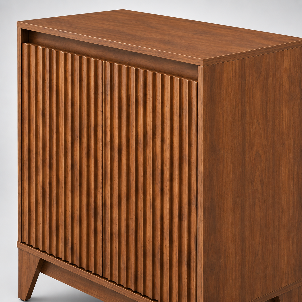 Modern Walnut Fluted Storage Cabinet with Concealed Shelving, Contemporary Sideboard for Living Room, Dining Area & Entryway