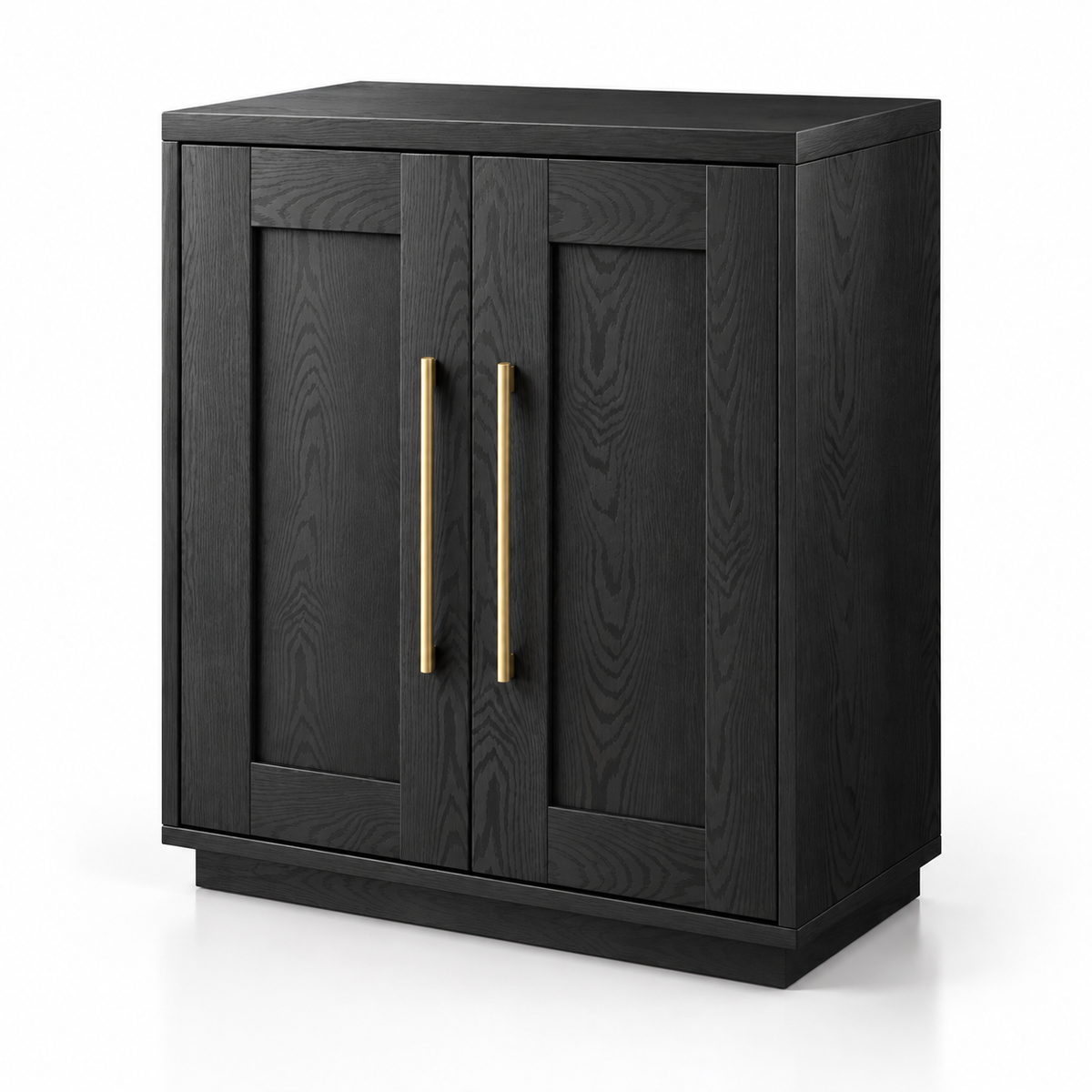 Classic Black MDF Veneer Storage Cabinet with Gold Handles, Double Doors and Enclosed Storage for Living Room, Dining Area or Office