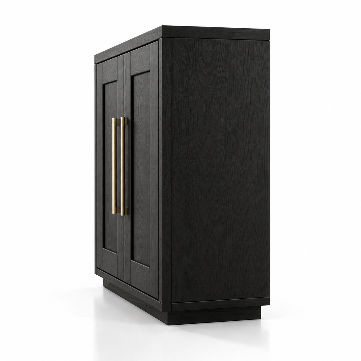 Classic Black MDF Veneer Storage Cabinet with Gold Handles, Double Doors and Enclosed Storage for Living Room, Dining Area or Office