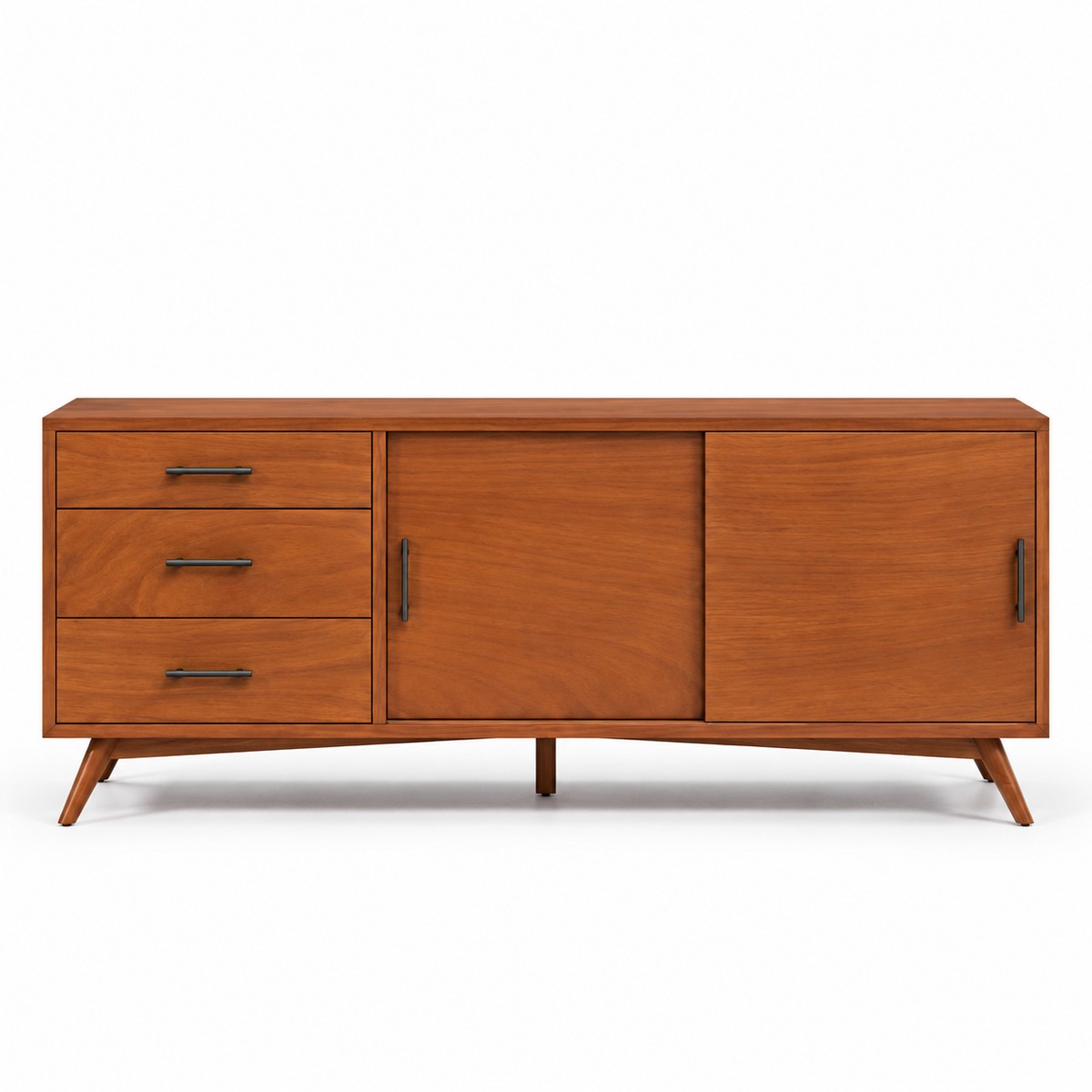 Modern Teak Wood Sideboard Cabinet with 3 Drawers, Dual Door Storage & Raised Legs for Living Room, Dining Room and Office