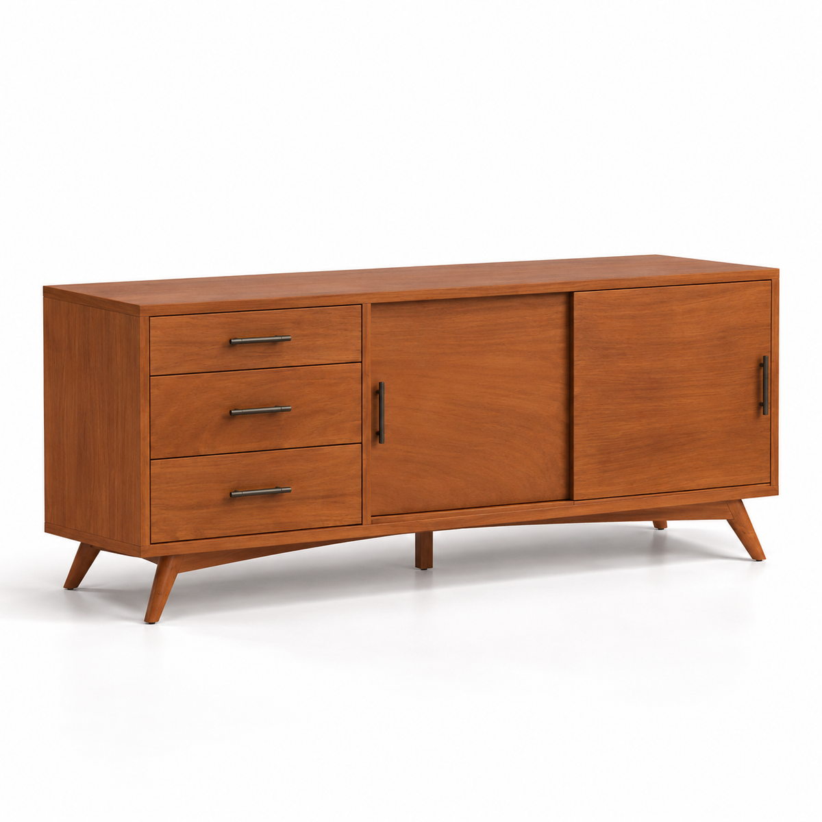 Modern Teak Wood Sideboard Cabinet with 3 Drawers, Dual Door Storage & Raised Legs for Living Room, Dining Room and Office