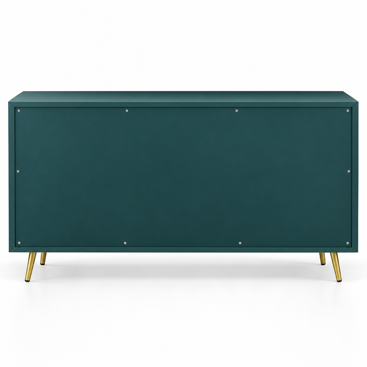 Modern Teal Sideboard Cabinet with 4 Glass Doors, Arched Panels, Gold Handles and Raised Legs for Living & Dining Spaces