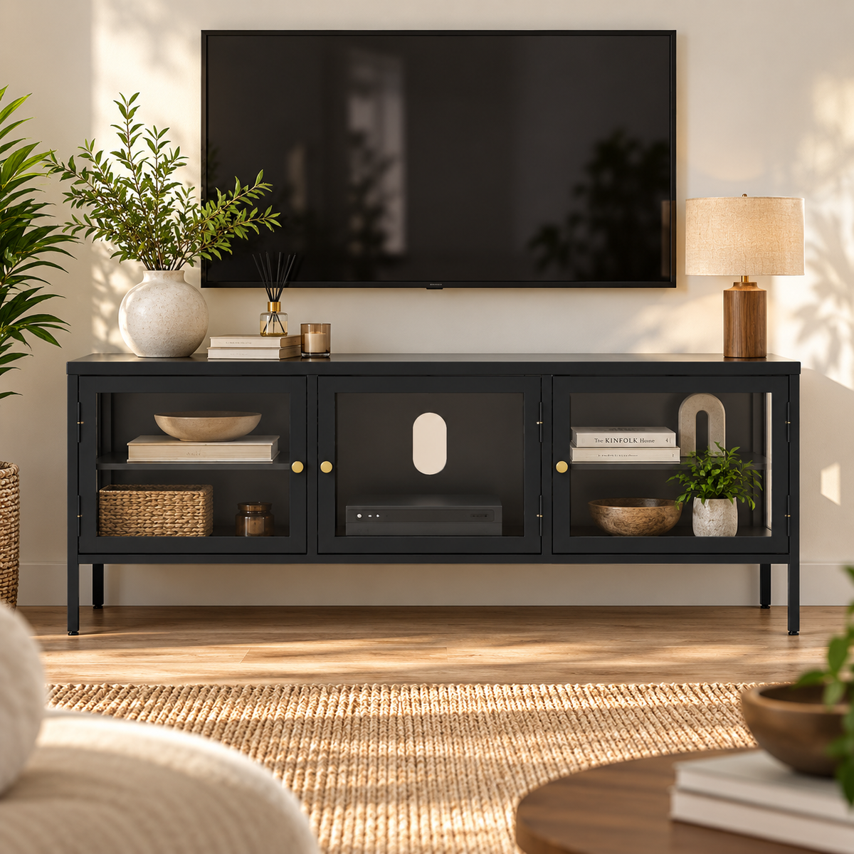Modern MDF TV Unit with Laminate Finish, Dual Door Cabinet, 2 Drawers & Raised Base for Living Room, Bedroom and Media Space
