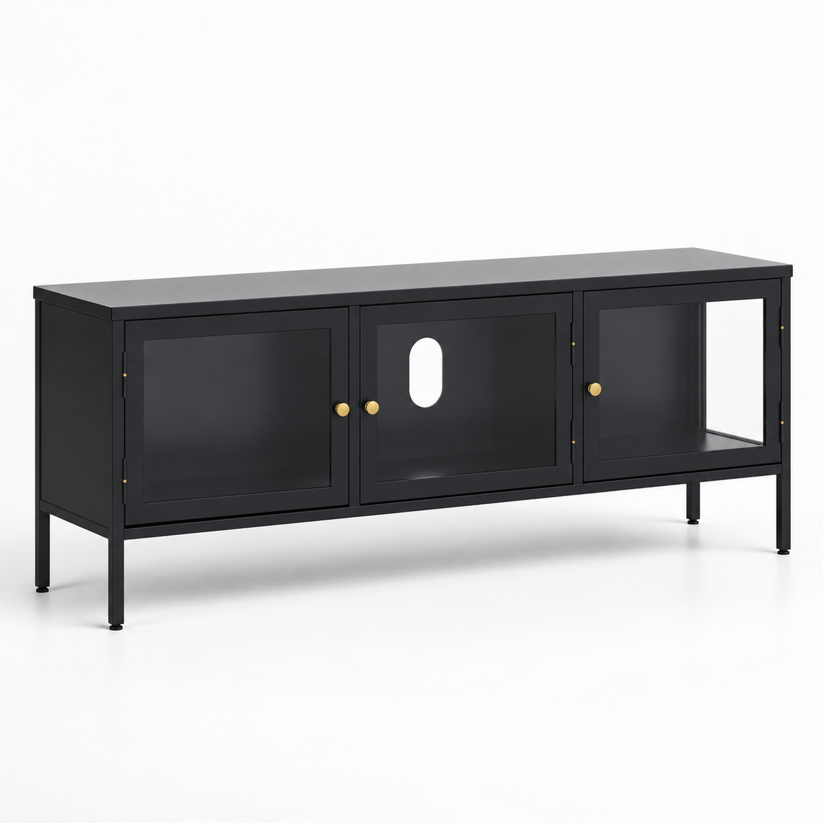 Modern MDF Storage Sideboard Cabinet with 3 Enclosed Sections, Raised Metal Legs &amp; Gold Knobs for Living Room, Office and Dining Area