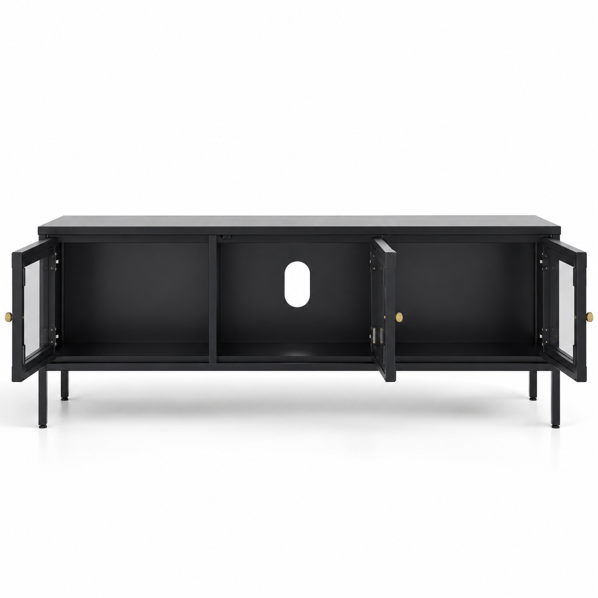 Modern MDF Storage Sideboard Cabinet with 3 Enclosed Sections, Raised Metal Legs &amp; Gold Knobs for Living Room, Office and Dining Area