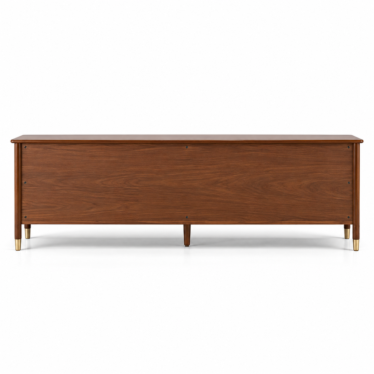Modern Teak Wood TV Unit with 4 Drawers, Arched Glass Door Storage & Raised Legs for Living Room, Bedroom and Media Space