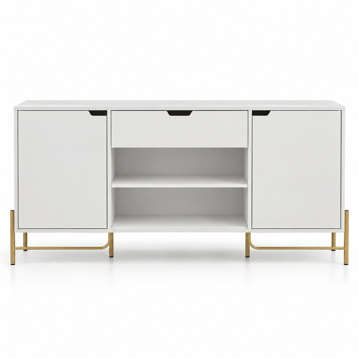Modern Teak Wood TV Unit with Dual Cabinets, Centre Drawer & Open Shelves for Living Room, Bedroom, Lounge and Media Space