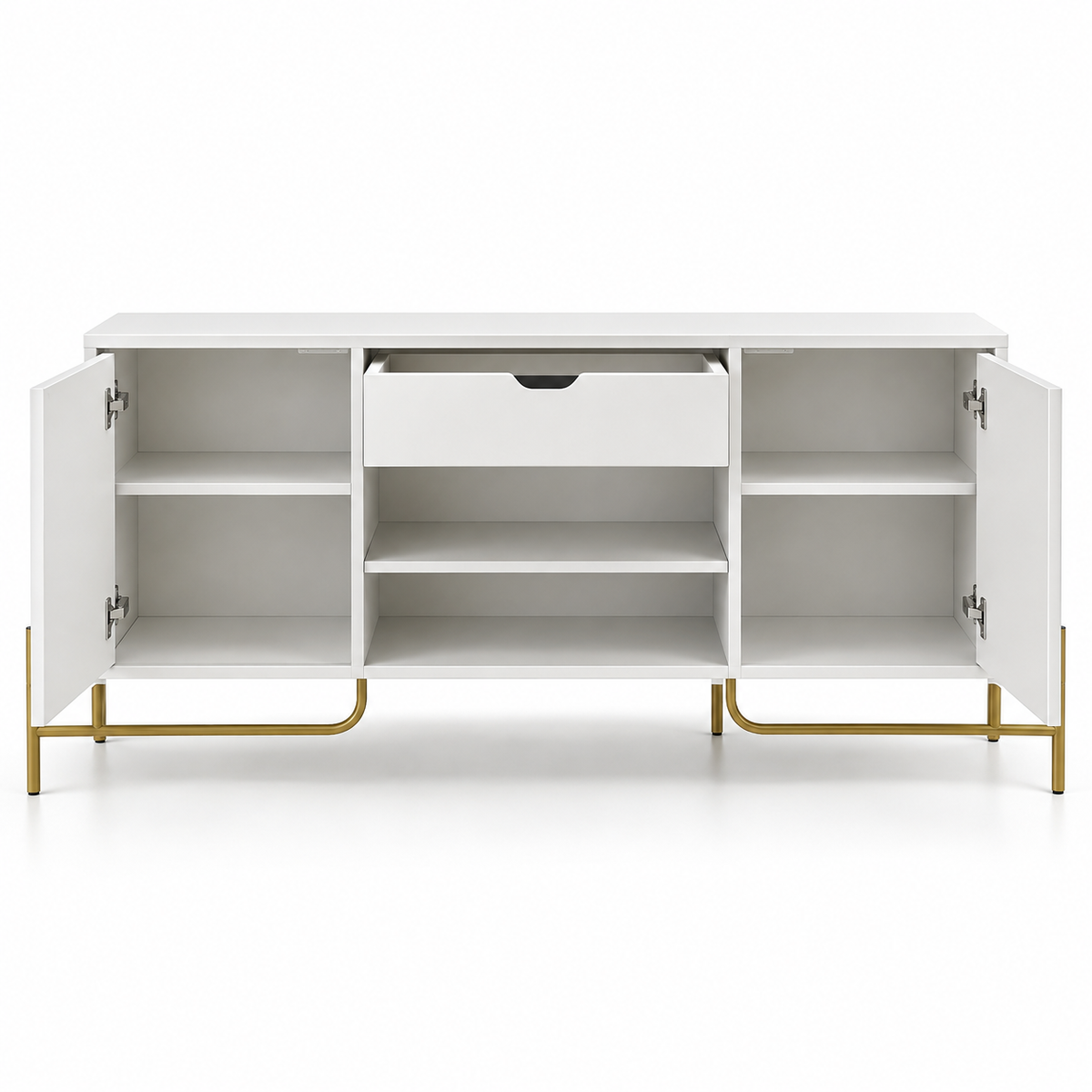 Modern Teak Wood TV Unit with Dual Cabinets, Centre Drawer & Open Shelves for Living Room, Bedroom, Lounge and Media Space