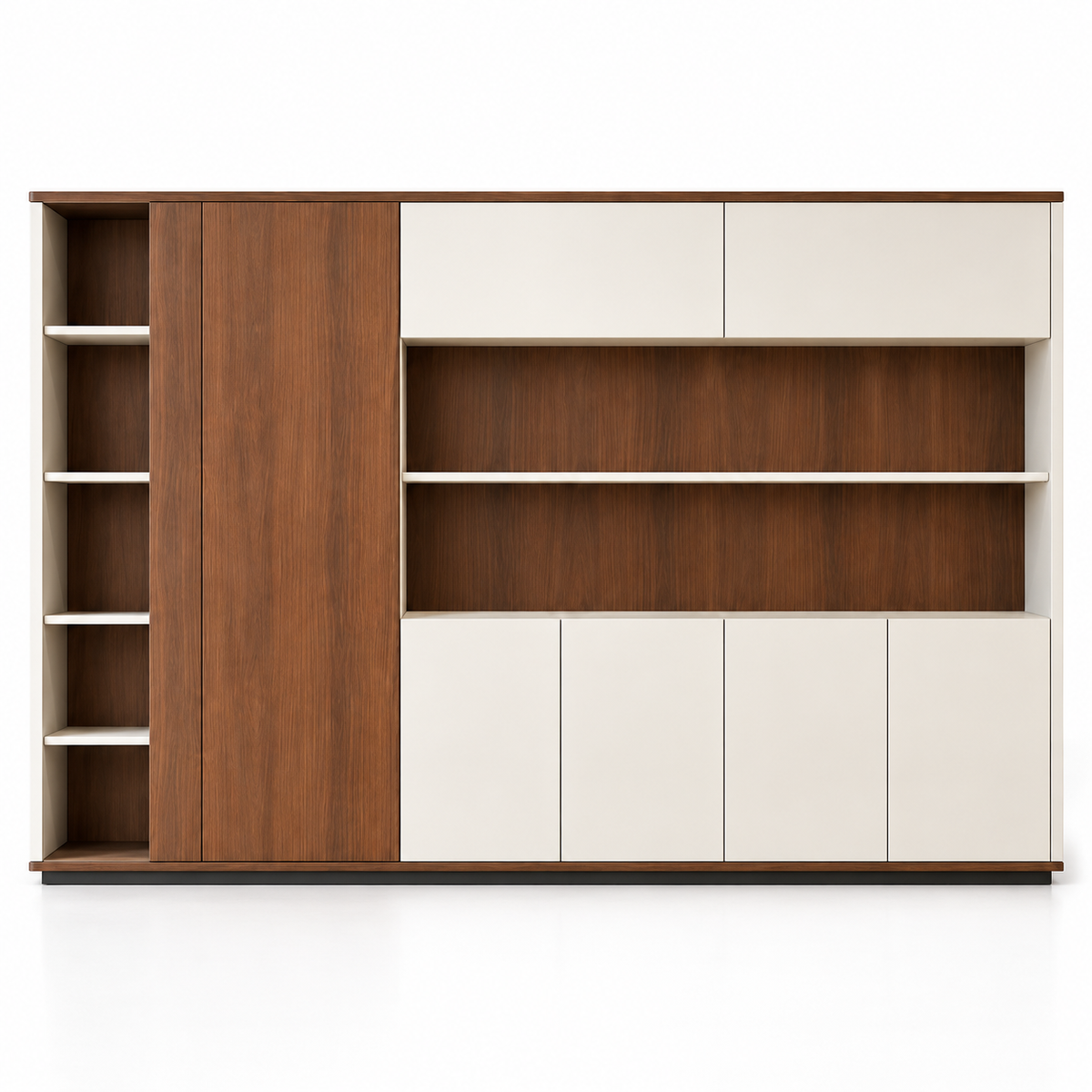 Executive Office Storage Cabinet with Wardrobe, Open Display Shelves, Closed Cabinets and File Storage for Books, Documents