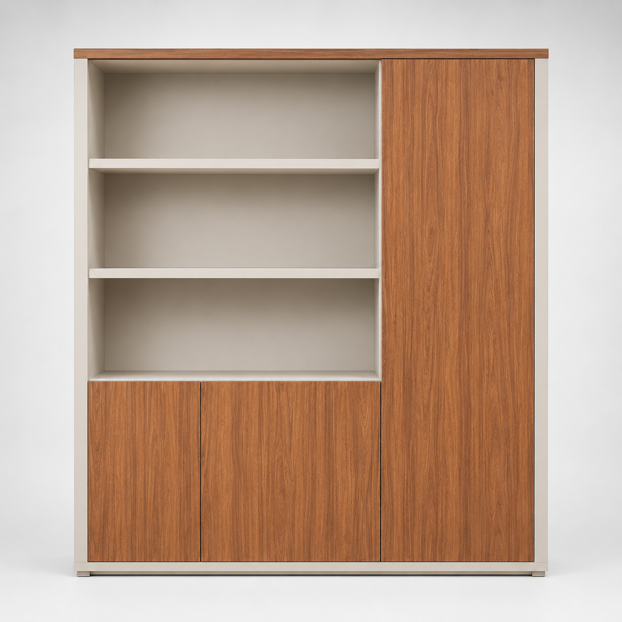 Lakdi Modern Office Storage & Display Cabinet with Open Shelves and Closed Storage for Executive Workspace Interiors