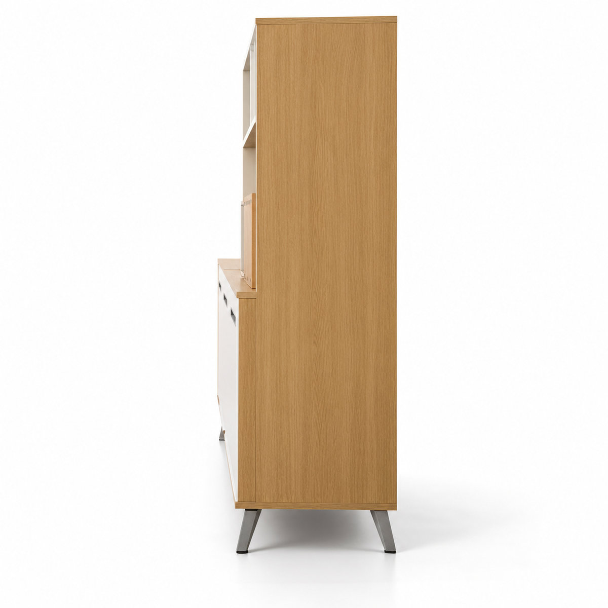 Modern MDF Office Storage Cabinet with Overhead Shelves, 4 Door Base Unit & Tall Side Cabinet for Workspace, Study and Home Office