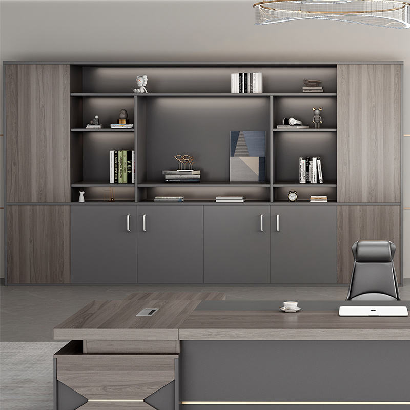 Grand Executive Wall Cabinet with Open Doors Storage, with Multi-Tier Bookshelf, and High-Capacity Office Bin Storage in Premium Particle Board