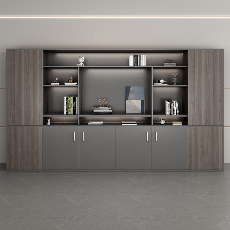 Grand Executive Wall Cabinet with Open Doors Storage, with Multi-Tier Bookshelf, and High-Capacity Office Bin Storage in Premium Particle Board