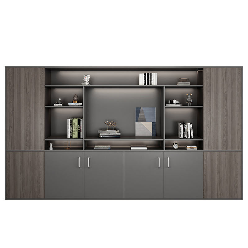 Grand Executive Wall Cabinet with Open Doors Storage, with Multi-Tier Bookshelf, and High-Capacity Office Bin Storage in Premium Particle Board