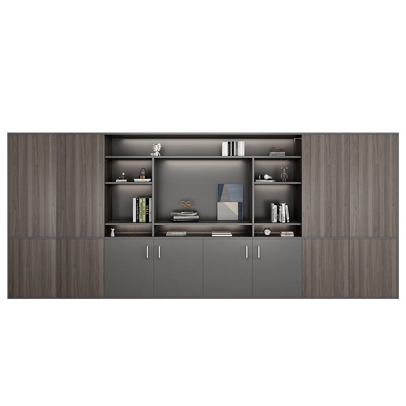 Grand Executive Wall Cabinet with Open Doors Storage, with Multi-Tier Bookshelf, and High-Capacity Office Bin Storage in Premium Particle Board