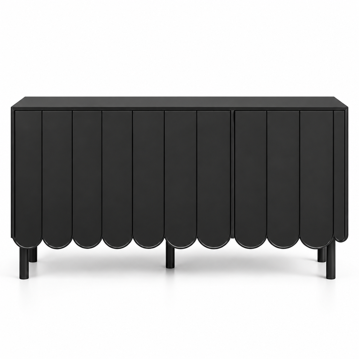 Modern Designer Sideboard Cabinet with Scalloped Door Panels, Enclosed Storage and Raised Legs for Living & Dining Spaces