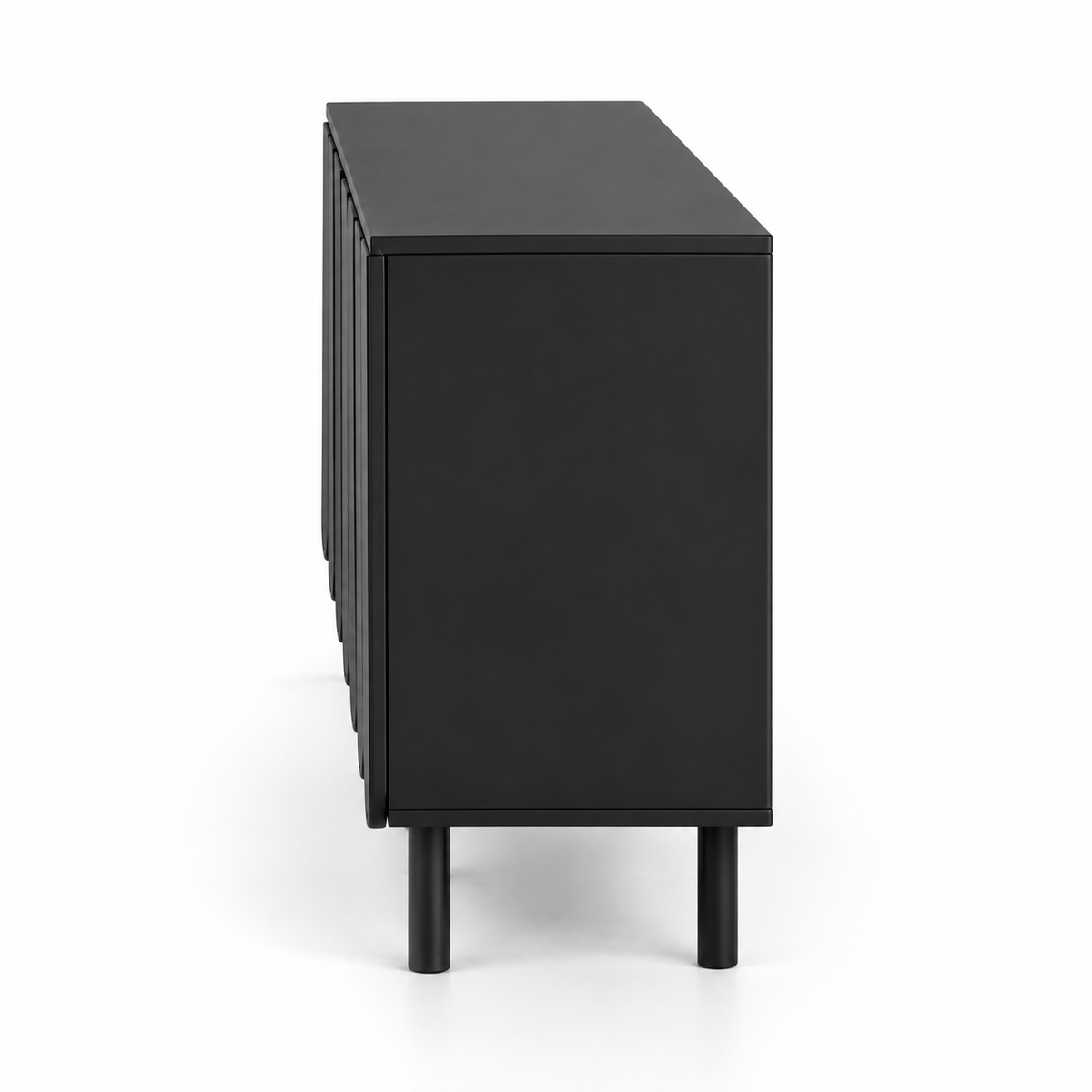 Modern Designer Sideboard Cabinet with Scalloped Door Panels, Enclosed Storage and Raised Legs for Living & Dining Spaces