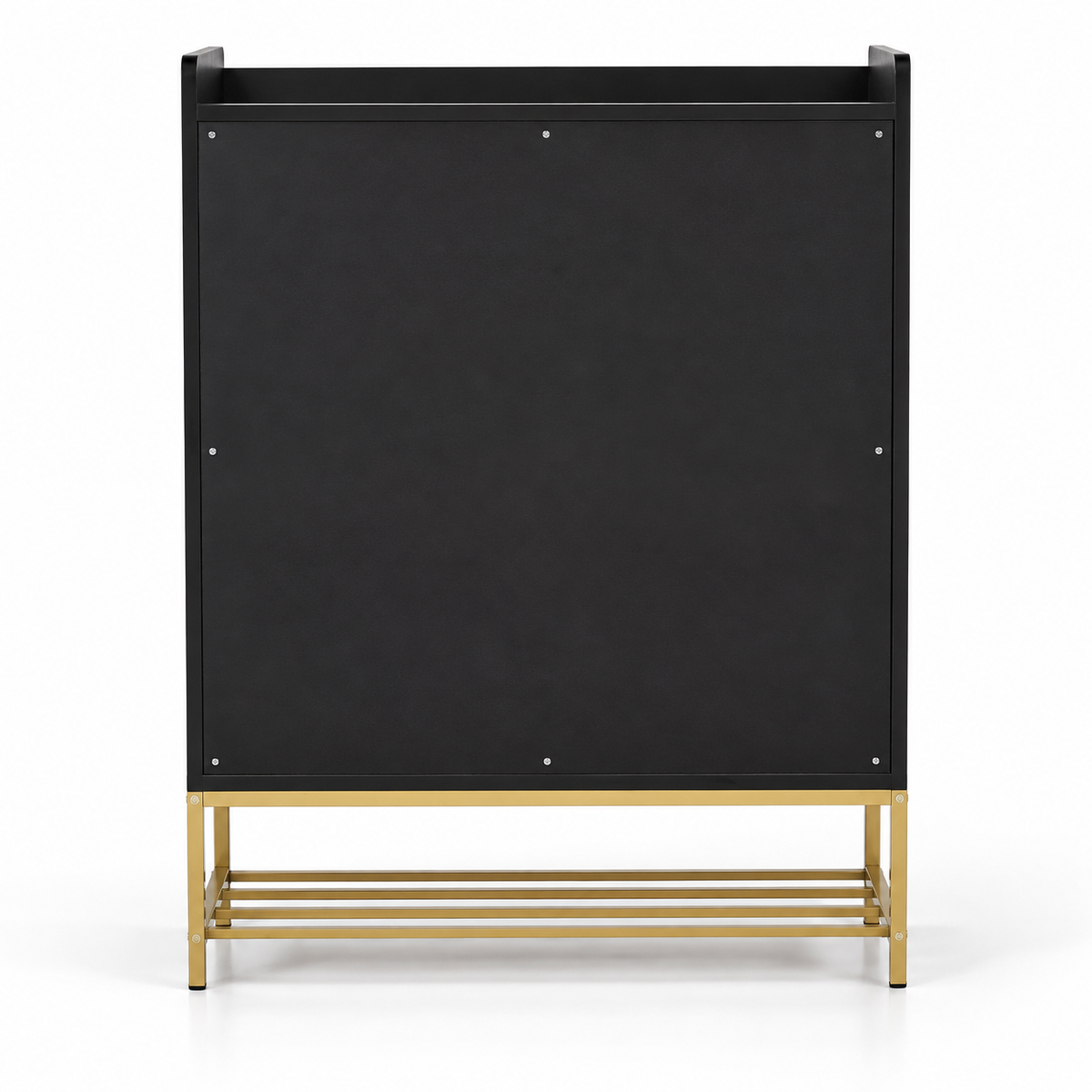 Modern MDF Shoe Cabinet with PU Finish, Geometric Line Doors, Enclosed Storage & Open Bottom Rack for Entryway, Foyer and Hallway